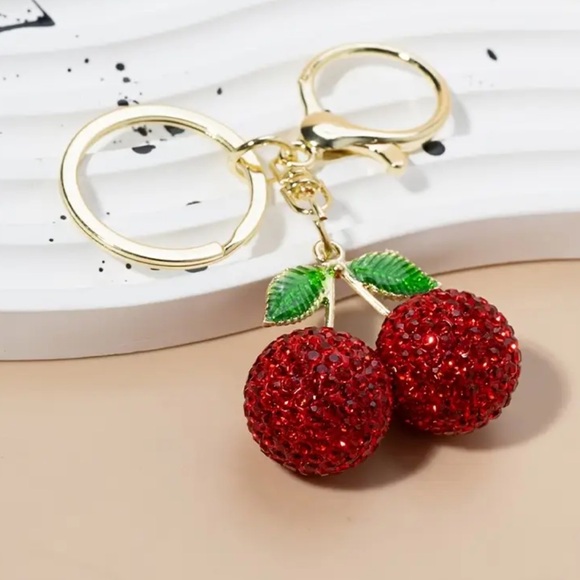 Crystal Cherry Bag Charm - Sparkling Fruit Keychain Cherry Girl - Picture 5 of 5
